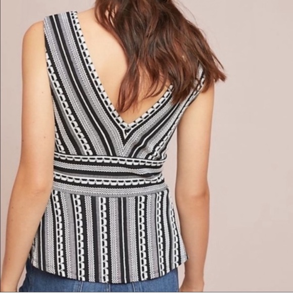 Anthropologie Vanessa Virginia Black White Upton Peplum Top - Picture 2 of 8